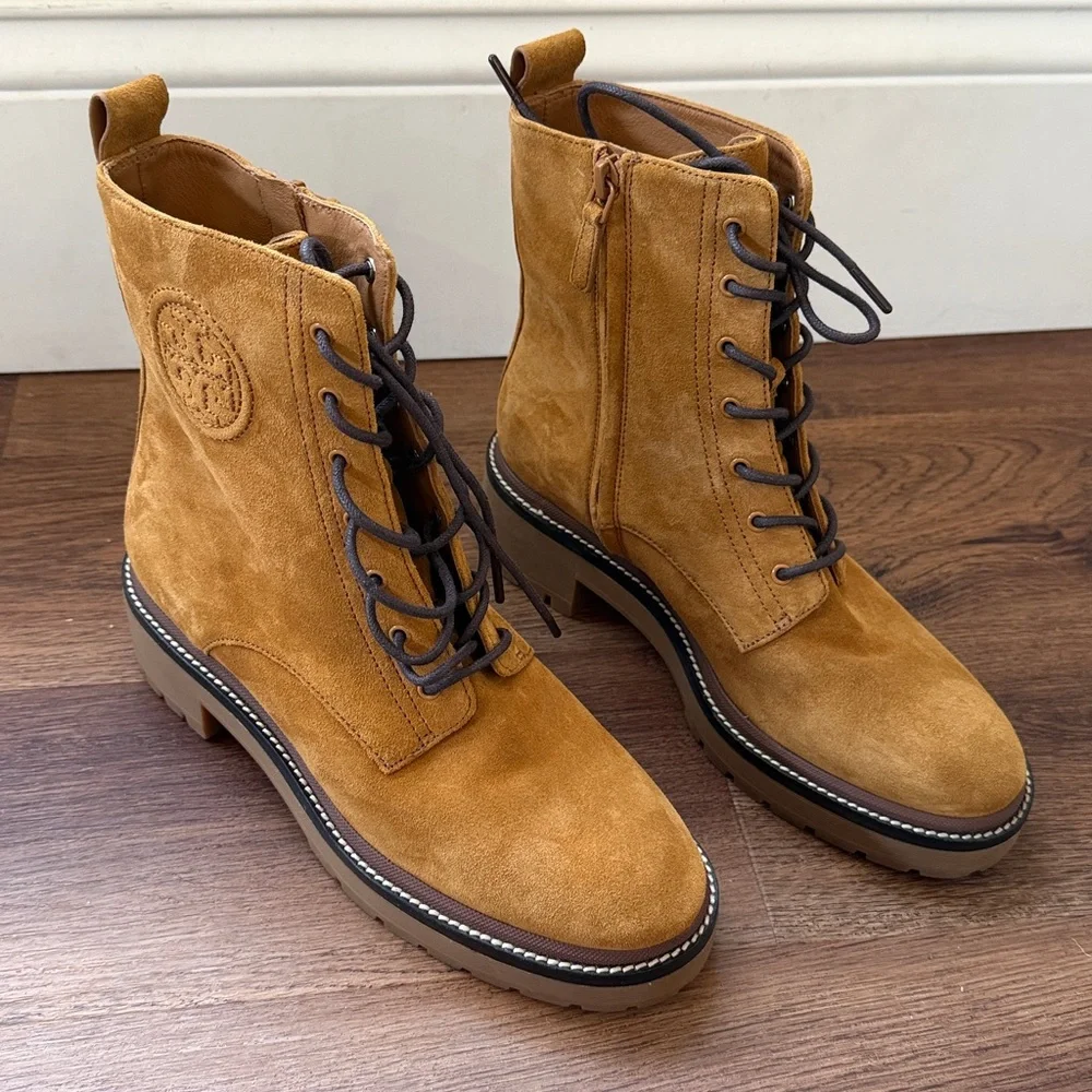 New Tory Burch Miller 50mm Lug Sole Suede Booties